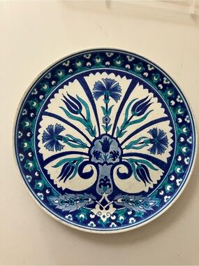 Vintage Blue and Green Floral Ceramic Wall Art hand painted Turkish Plate